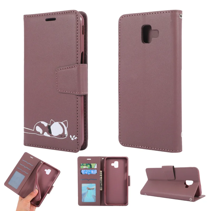 

kitty pattern Phone Cover For Samsung Galaxy J6 J4 Plus Magnetic Flip Wallet Phone Case Coque Etui