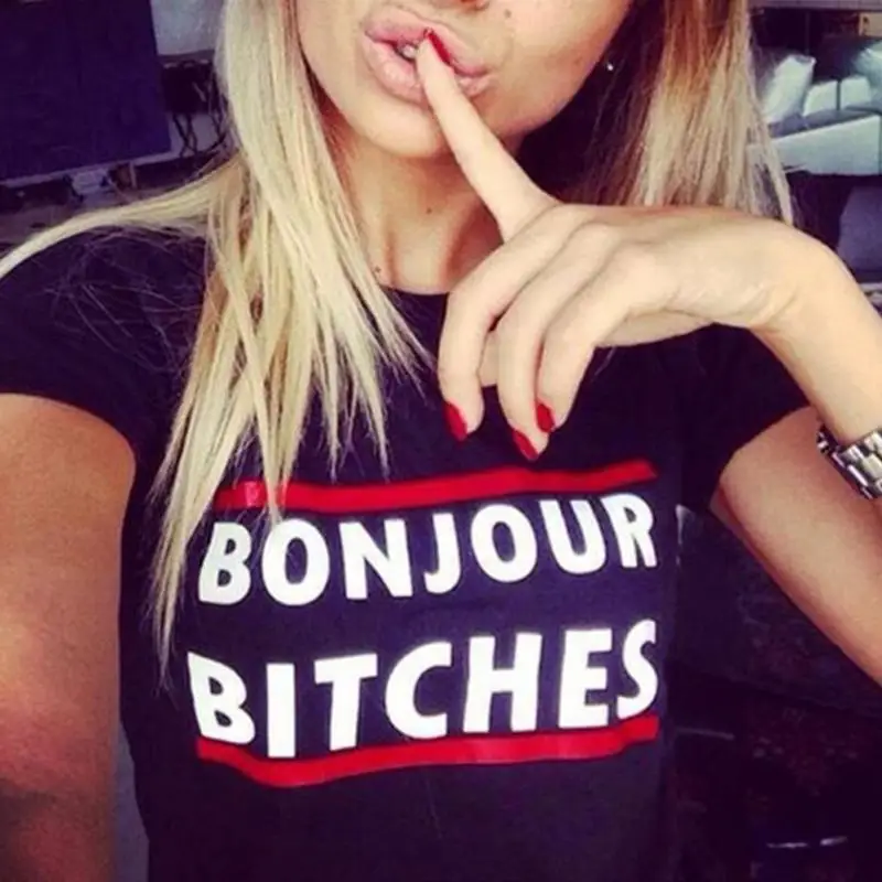 Новинка Женская Классическая футболка с принтом hello bitches коротким рукавом