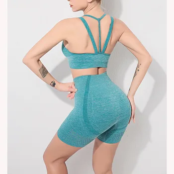 

Female Sports Yoga Gym Set Fitness Clothing Workout Clothes for Women Seamless Bra Peach Hip Yoga Shorts Running Sport Wear