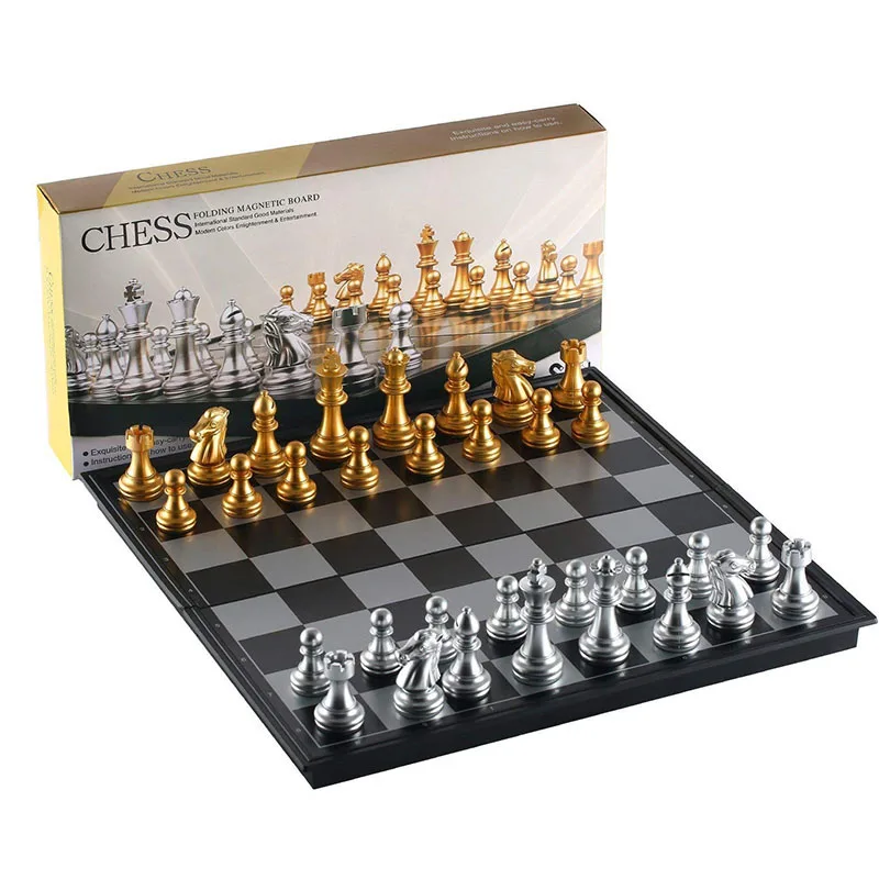 Горячие Складные Магнитные путешествия шахматы набор для детей или взрослых шахматы настольные игры 25x25 см(золото и серебро шахматы штук - Цвет: Многоцветный