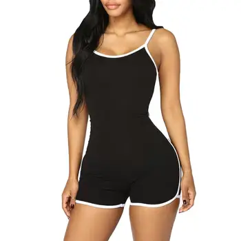 

bodysuit Women Sexy Solid Color Low-cut Neck Sleeveless Spaghetti Straps Cotton Bodysuit летняя одежда женская macacao feminino