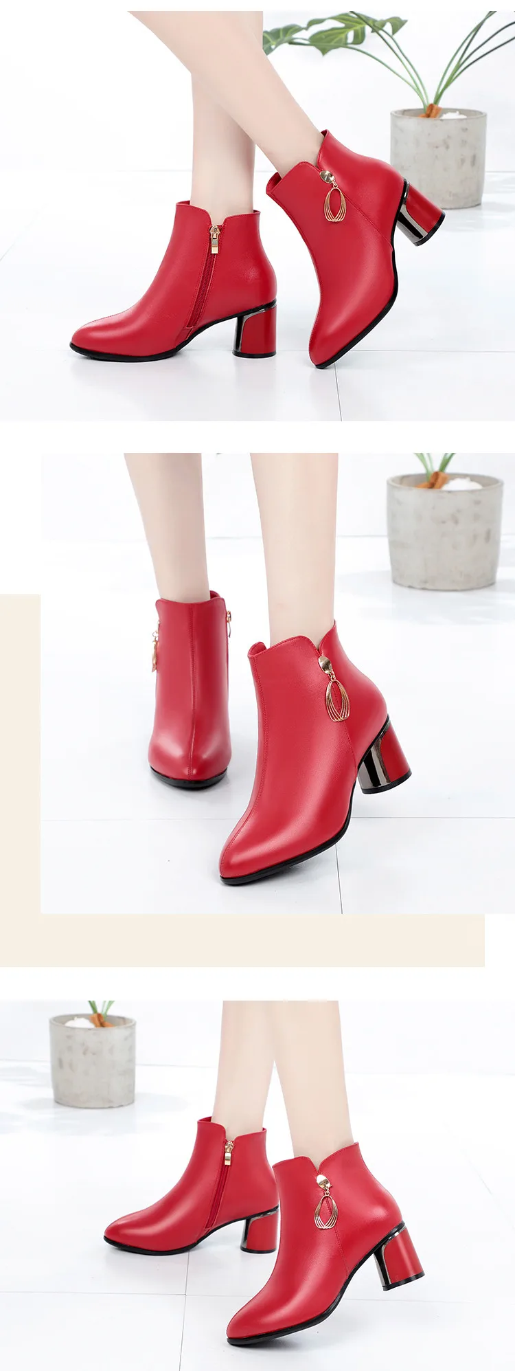 AIYUQI; Новинка года; зимние женские модельные ботинки из натуральной кожи; ботильоны в европейском и американском стиле на высоком каблуке; красные женские свадебные ботинки