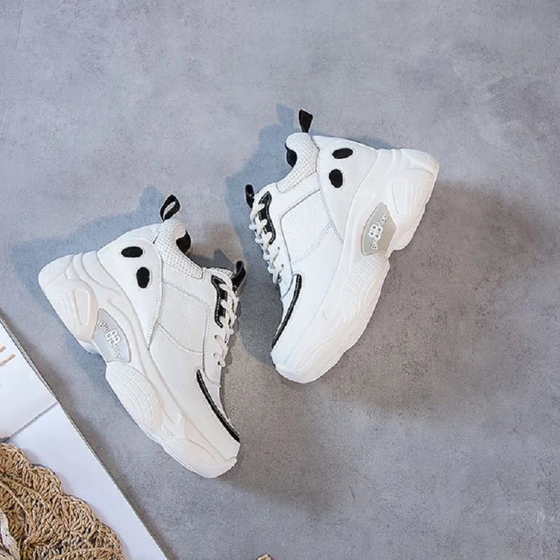 SWYIVY Split Leather Casual Shoes Women Sneakers New Autumn Shallow Chunky Sneakers For Women Solid Med Heel Ladies Shoe