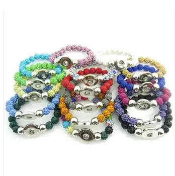 

Wholesale 17pcs/lot HandMade Elastic 17 Colour Rhinestone Beads Snap Button Bracelets & Bangle Fit DIY Snap Jewelry Fot Woman
