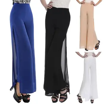 

Women Fashion Loose Casual Elastic High Waist Wide Leg Long Trousers Side Split Streetwear Pants
