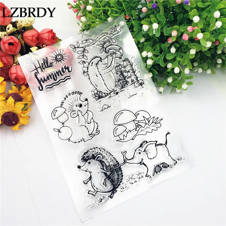1 팩 귀여운 선인장 코끼리 안녕하세요 편지 버섯 scrapbooking 카드를위한 명확한 고무 우표 크리스마스 실리콘 우표 만들기