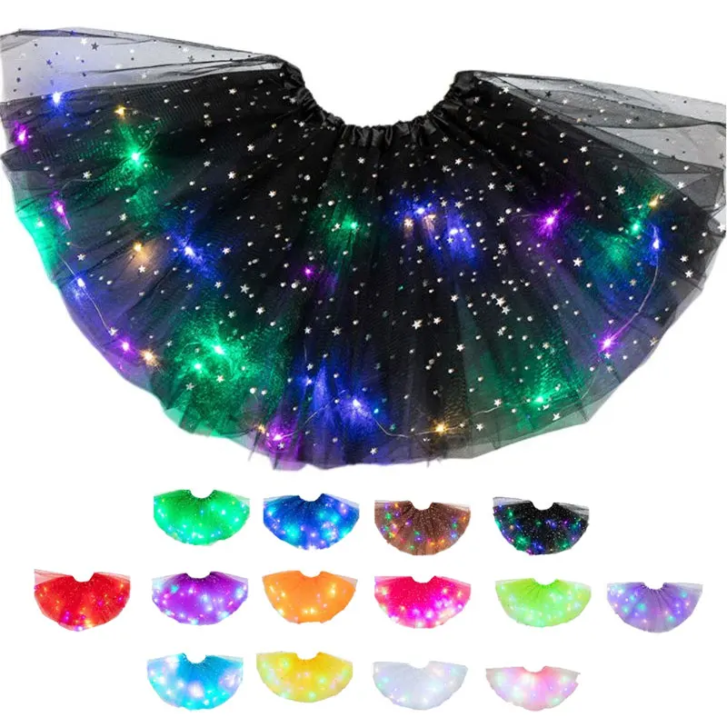 

Girls LED Glitter Star Sequins Ballet Dance Tulle Tutu Skirt Flashing Light Up Stage Dance Wear Skirts for Adults Kids