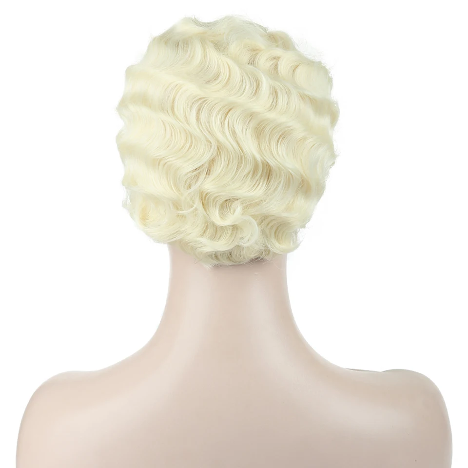 Perucas para Africano Ondas de Dedo Buqi Vermelho Laranja Curto Encaracolado Americano Feminino Loiro Preto Peruca Sintética Cosplay 6 Buqi vermelho laranja curto encaracolado perucas para