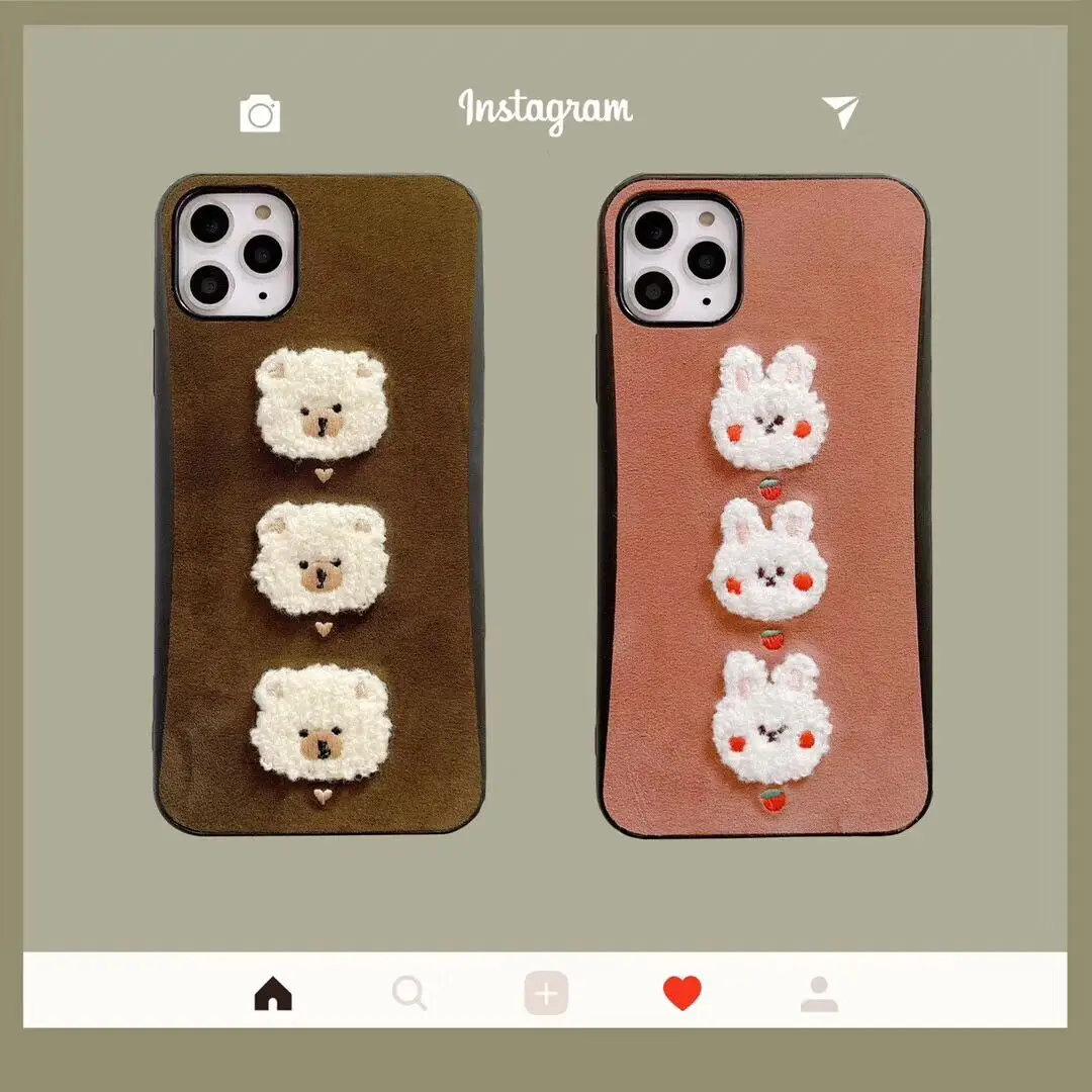 Милый мультяшный плюшевый чехол для телефона с изображением трех маленьких медведей кроликов для iPhone 11 Pro Max XR XS Max 7 8 Plus X Модный зимний чехол-накладка