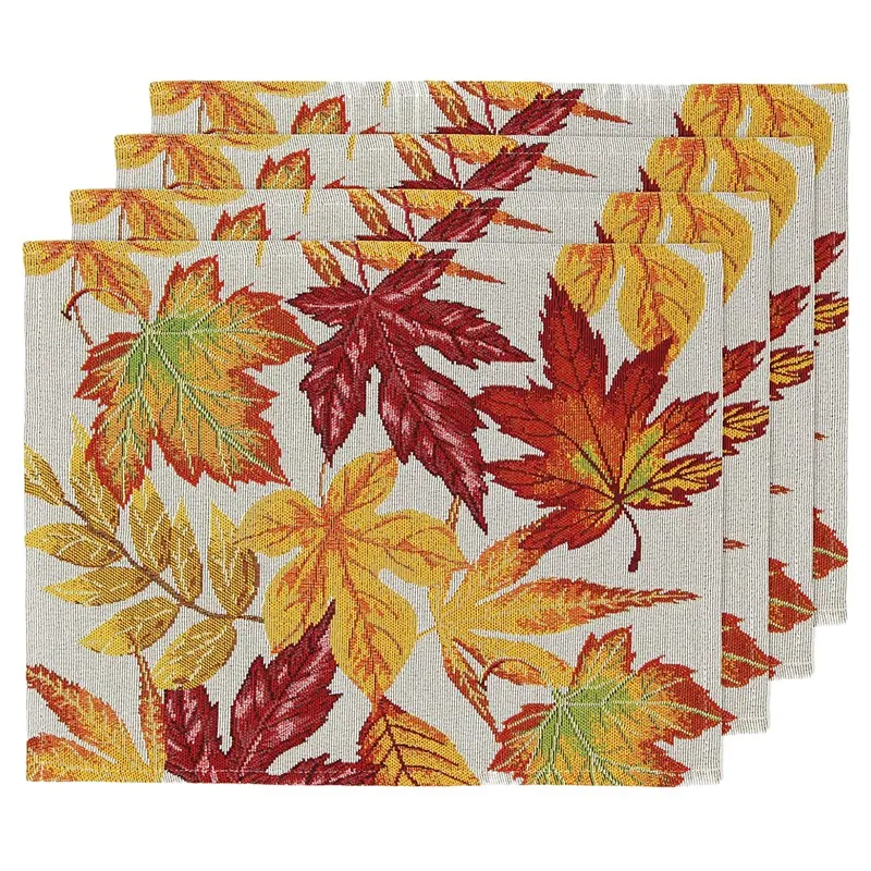 

4Pcs Fall Placemats Woven Placemats for Dining Table,Harvest Maple Leaf Placemats for Autumn Decorations (33X45CM)