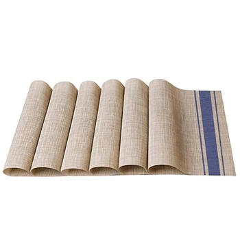

Heat-Resistant Placemats Stain Resistant Anti-Skid Washable PVC Table Mats Woven Vinyl Placemats, Set Of 6