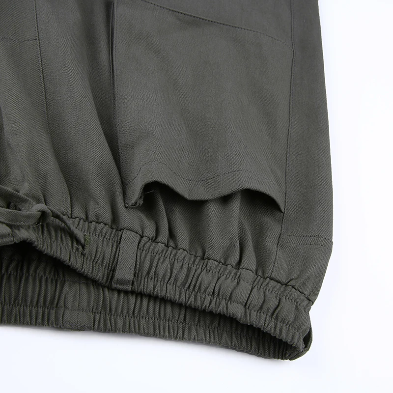 TCJULY Autumn New Arrival Streetwear Cotton Army Green Cargo Pants Women High Waist Drawstring Trousers Casual Jogger Pants