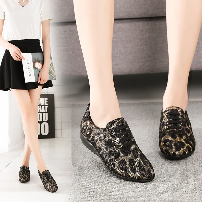 

WOMEN'S Genuine Leather Shoes round-Toe Slanted Heel Soft-Sole Large Size Mom Lace-up Deep-mouth Thin Shoes Cowhide Comfortable