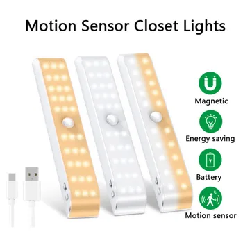 

Motion Sensor Closet Lights USB Rechargeable 30/20 Pcs LEDs Under Cabinet-Lights Manual Human Body Infraredsensing Indoor Use
