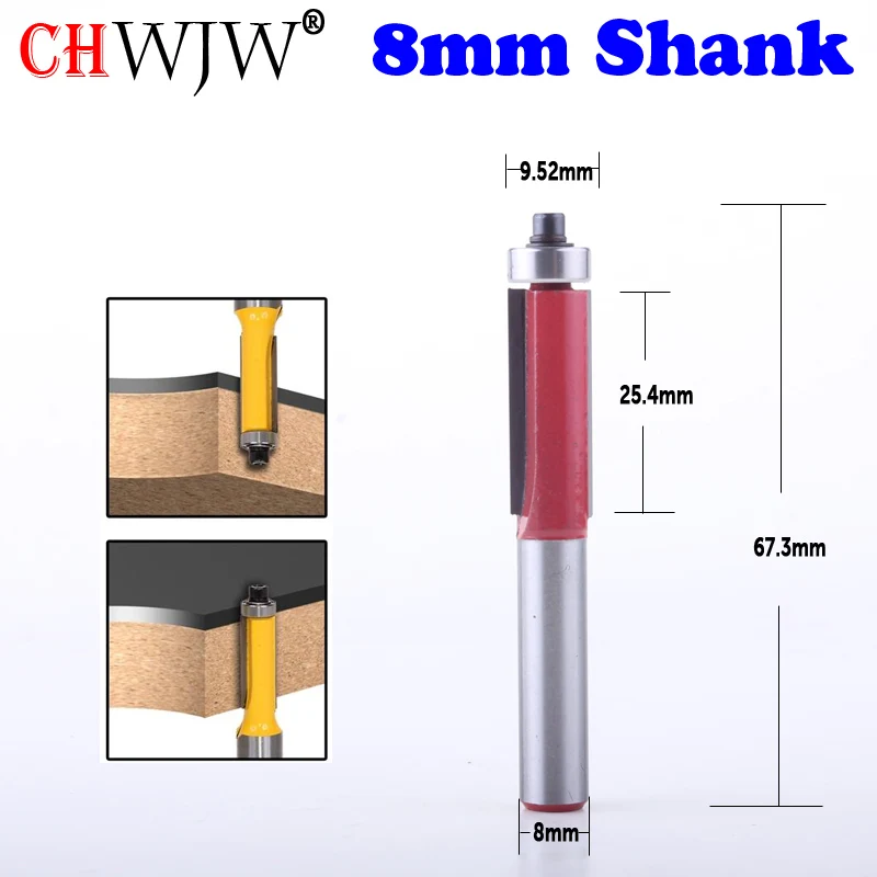 

1Pc 8mm SHANK 9.52mmD blade flush bit Flush Trim Router Bit End Bearing For Woodworking Cutting Tool