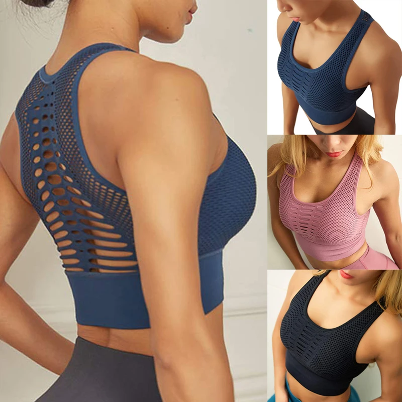 

Women Push Up Tank Tops Sportswear Sexy Mesh Breathable Sports Top Female Back Hollow Out Fitness Underwear Seamless Crop Tops