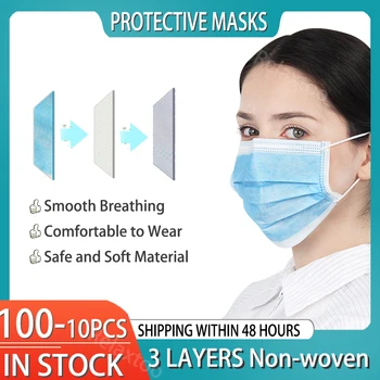 

100PCS-10PCS Protective Mask for Face Shield Anti Gas Dust Droplets Mouth Face Masks Mascarillas 3 Layer Non-woven Protection