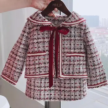 

Girl tweed Set 2020 Autumn Winter plaid New Girls Small Fragrance Two-piece Baby Suit Kids Clothes Lattice Sets