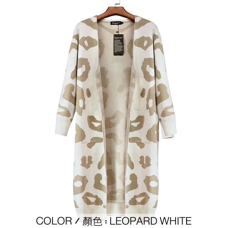 LEOPARD WHITE Женский свитер с леопардовой раскраской, вязаный длинный кардиган с длинным рукавом, пальто для женщин, женская верхняя одежда, пальто, Осень-зима, в горошек, SA0226 - Цвет: LEOPARD WHITE