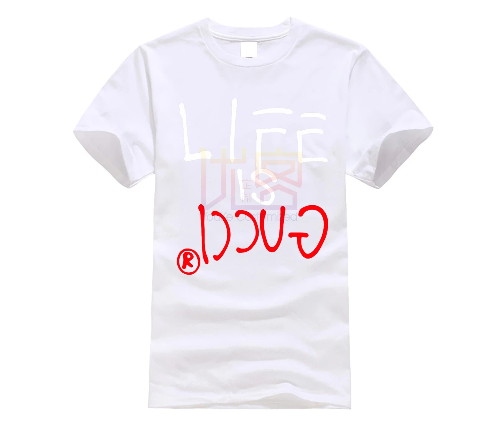 Новая брендовая мужская летняя хлопковая футболка с коротким рукавом LIFE IS GUCCY, брендовая мужская повседневная футболка - Цвет: white