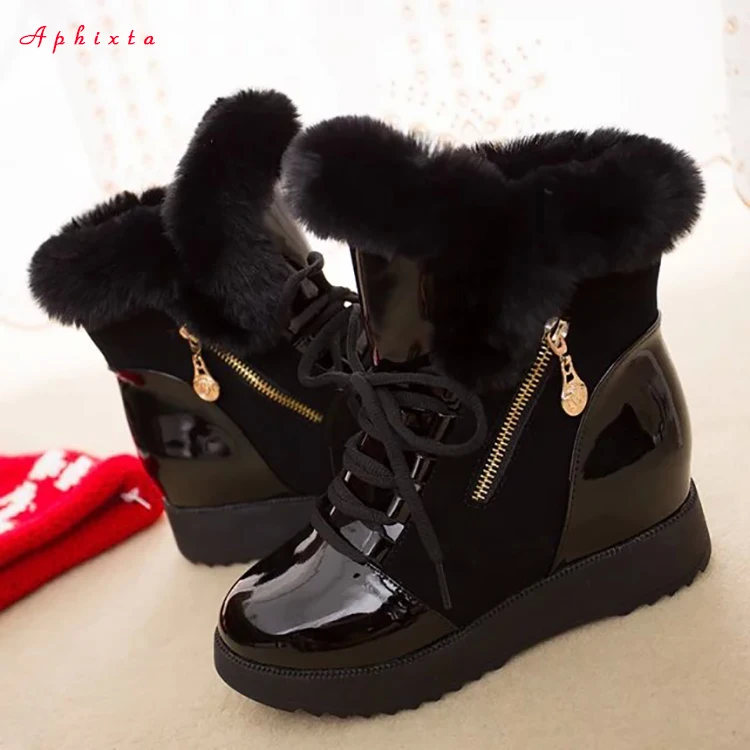 APHIXTA/зимние ботинки; женская обувь из лакированной кожи; теплые женские ботинки с плюшевой подкладкой; водонепроницаемые ботильоны на меху