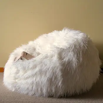 

white long fur bean bag chair tear drop cushion , cover only