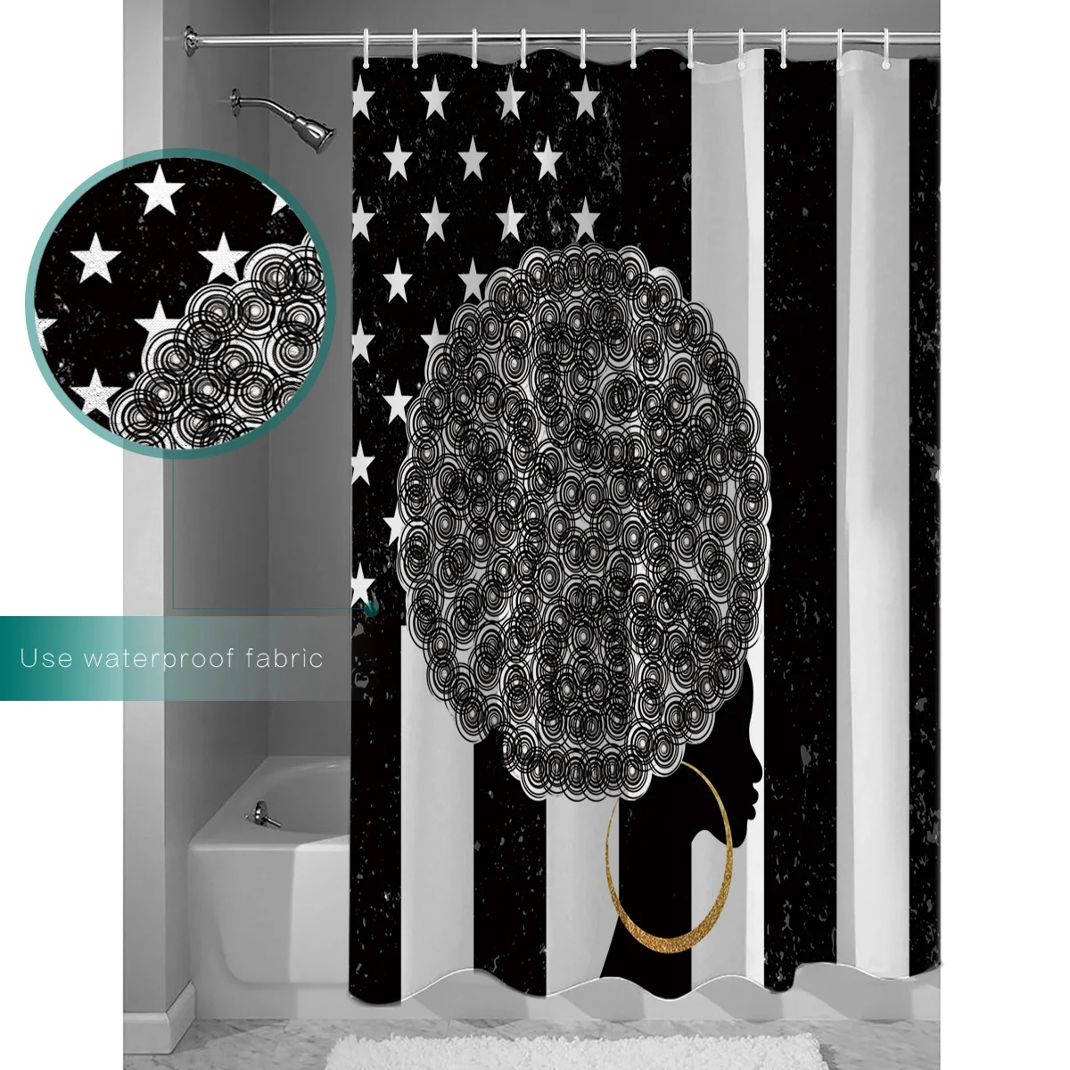 Занавеска для душа из водонепроницаемой полиэфирной ткани занавеска для душа Ретро Американский Флаг Фон африканская черная женщина