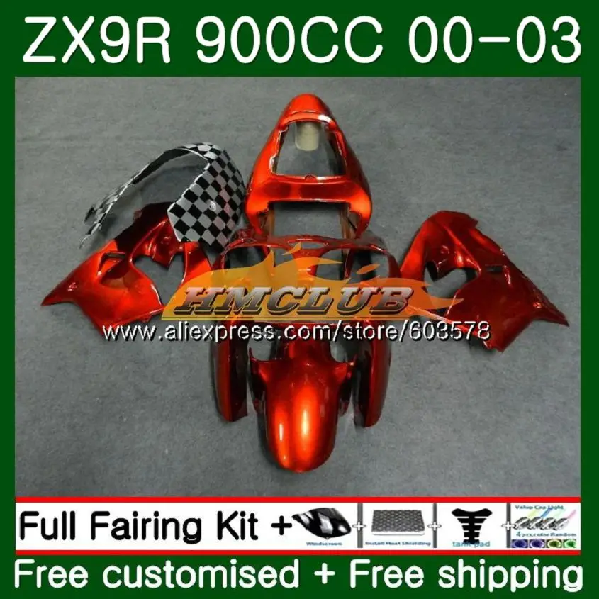 Корпус для KAWASAKI ZX-9R ZX 9R 9 R 900 ZX9R 00 01 02 03 111CL. 55 блеск оранжевый ZX900 ZX9 R 900CC 2000 2001 2002 2003 обтекатели