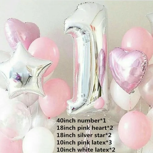1 комплект воздушные шары на день рождения, розовые, белые воздушные шары из гелиевой фольги, для мальчиков и девочек, для детей от 1 года до 1 года, вечерние украшения - Цвет: girl set