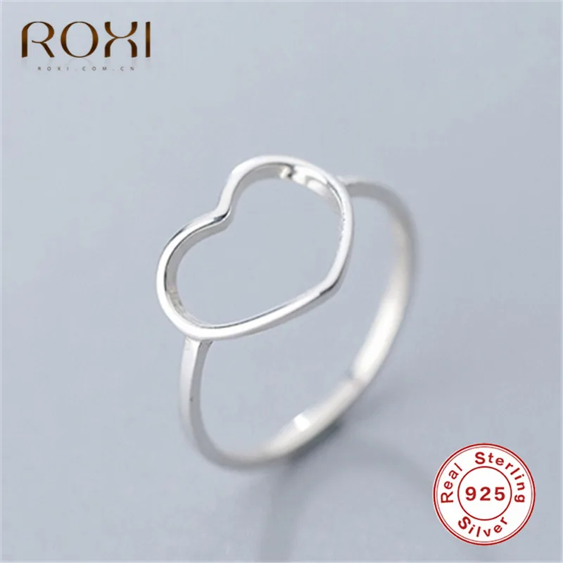 ROXI, 925 пробы, серебряные, минималистичные кольца на палец для женщин, свадебные ювелирные изделия, кольцо с полым сердцем, обручение, подарок, лаконичное кольцо для пары