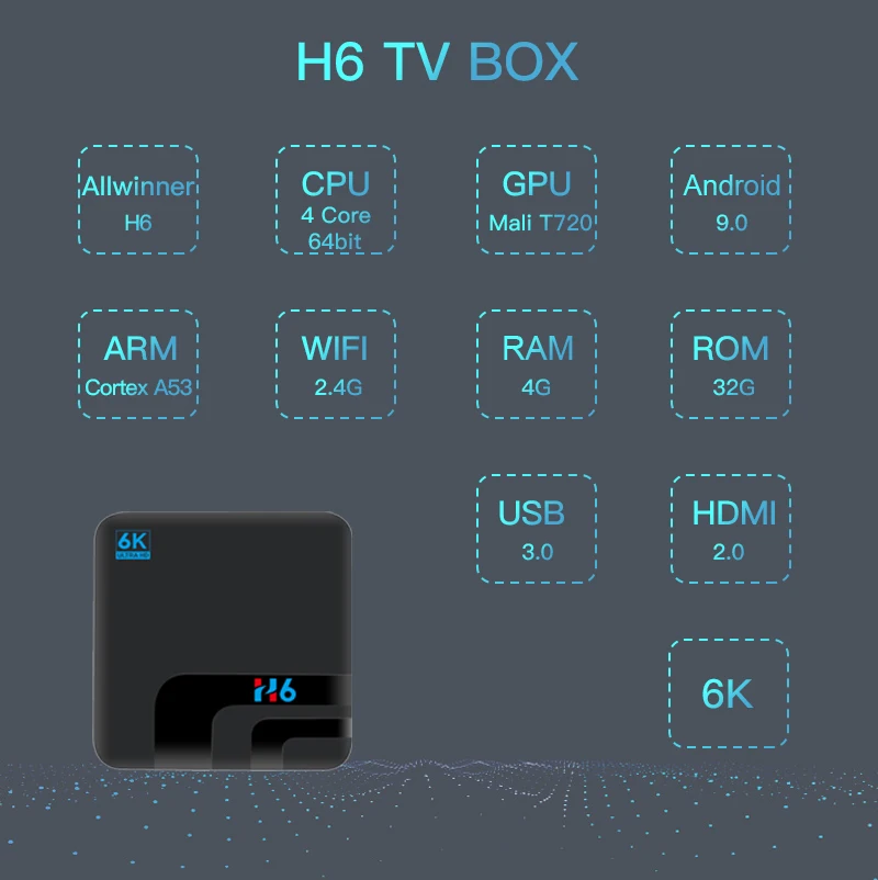 H6 TV BOX Smart 6K Ultra HD 4+32G Android 9.0 Movie TV Receiver WIFI Google Cast Netflix Media Player IPTV Set-top Box h6