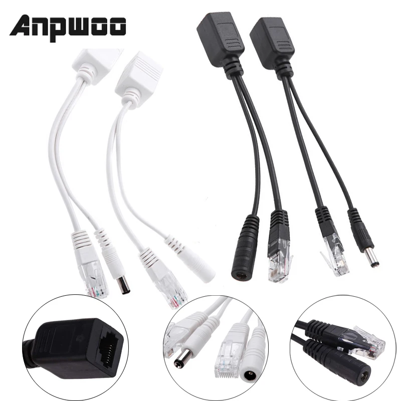 Anpwoo кабель адаптер POE RJ45 инжектор Сплиттер Комплект экранированная лента пассивный мощность над Ethernet12-48v синтезатор сепаратор