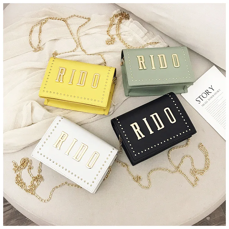 

INS Online Celebrity Bag Women's 2019 New Style Korean-style Textured Rivet Square Sling Bag Western Style Chain Shoulder Obliqu