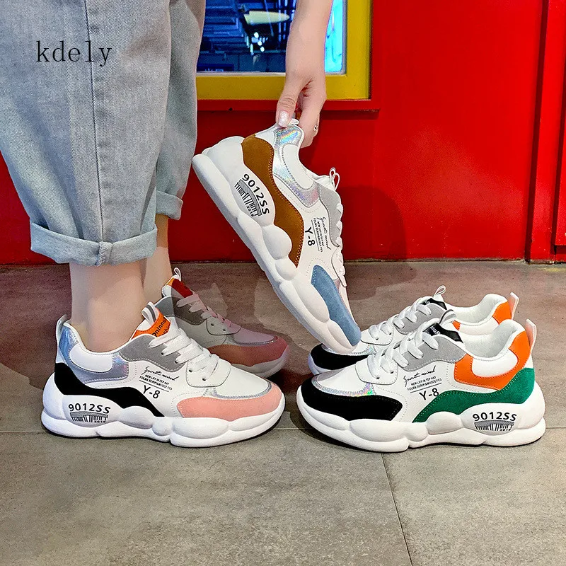 

Women Sneakers 2019 Spring Women Casual Shoes Multi color Thick Sole Ladies Platform Shoes Height Increasing Chunky Shoes
