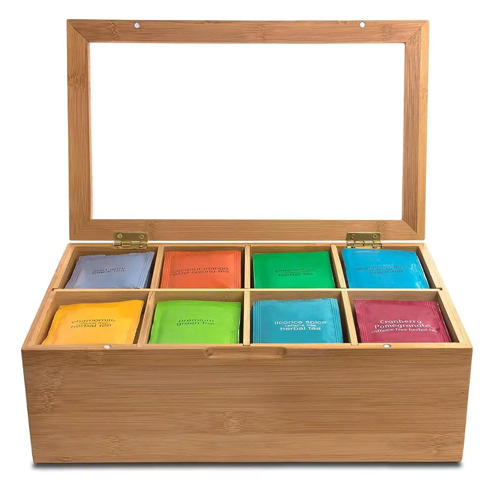 2020 New 12 Inch Wooden Tea Box 8 Compartments Storage Container Wood Gift Store Eco-Friendly Multifunctional Case |