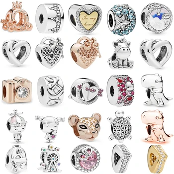

Octbyna Heart-shaped Loves Charms Beads Pendant Fits Pandora Bracelet&Necklace For Women DIY Crystal Accessories Jewelry Making