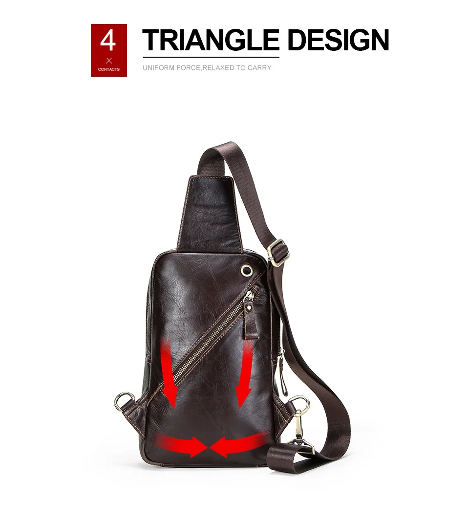 New Genuine Leather Men's Chest Bag Retro Cow Leather Can Hold 7.9 Inch IPAD Casual Crossbody Bag Outdoor Travel Shoulder Bag