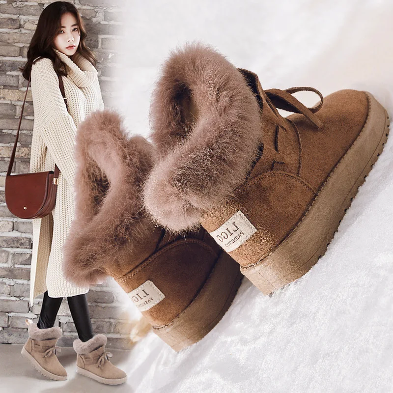 Plush Warm Snow Boots 2019 New Winter Women Sequins Rabbit Hair Snow
Boots Thicken Cotton Boots Zapatos De Mujer Botas