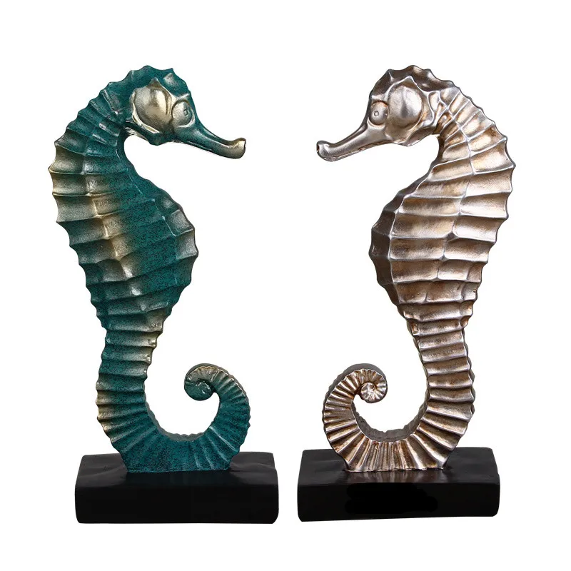 Mediterranean Sea Horse Furnishing Imitation Bronze Seamaster Statue Resin Art&Craft Home Decoration Accessories R2302