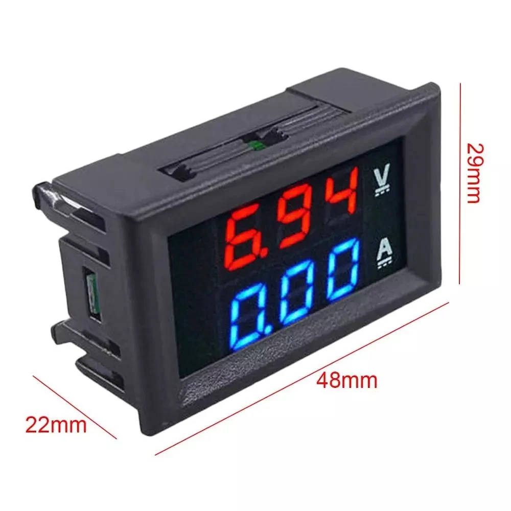 Digital Voltmeter Ammeter DC 100V 10A Blue Red LED Dual Volt Meter Gauge Electromobile Motorcycle Car