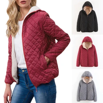 

Dihope Thick Winter Jacket Women 2020 Casual Hooded Parkas Mujer Outerwear Dihope Rhombus Warm Coat Fleece Slim Manteau Femme