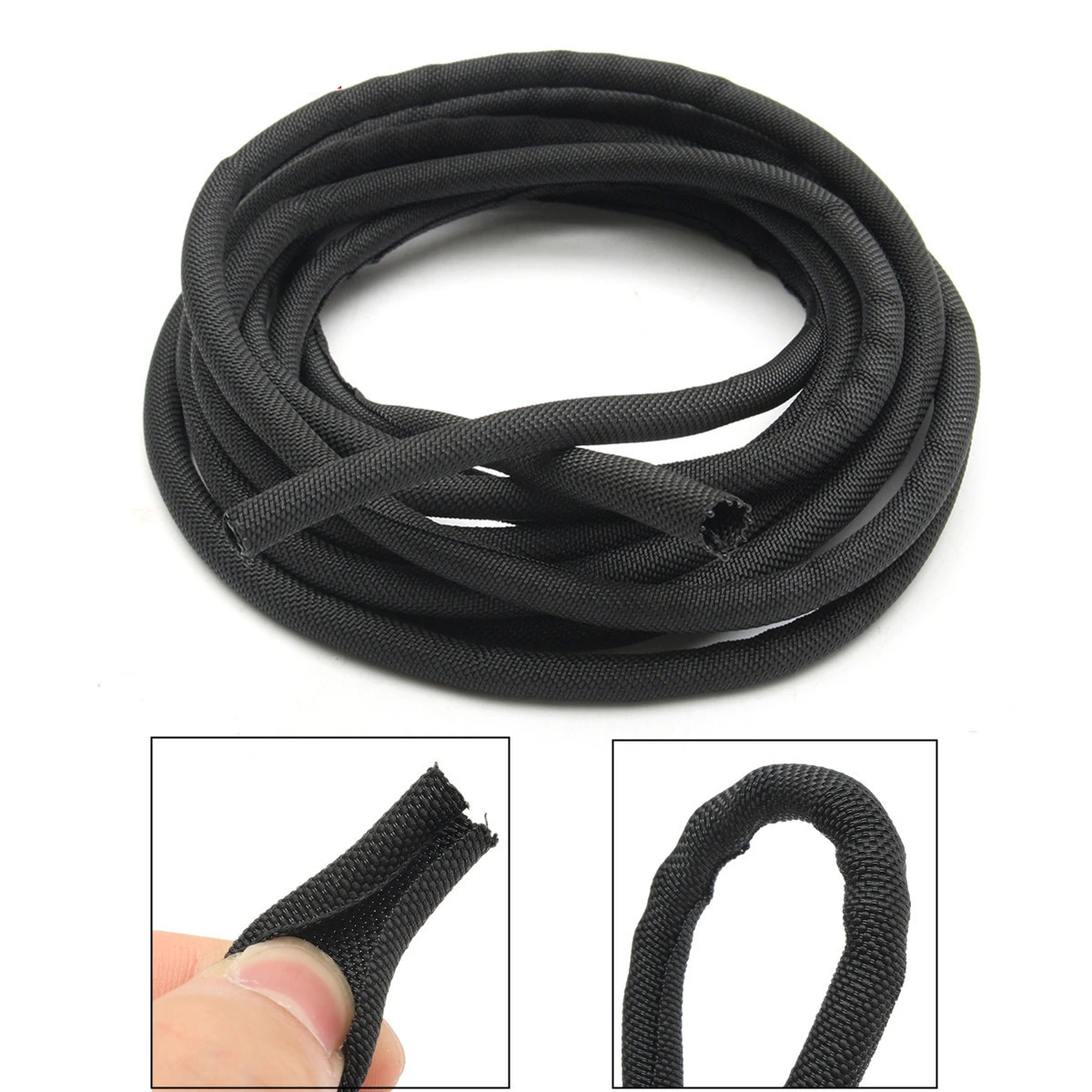 Black 3mx5mm Wrap Braided Cable Sleeve General Wire Pipe Hose Indoor Wiring Protection Flexible
