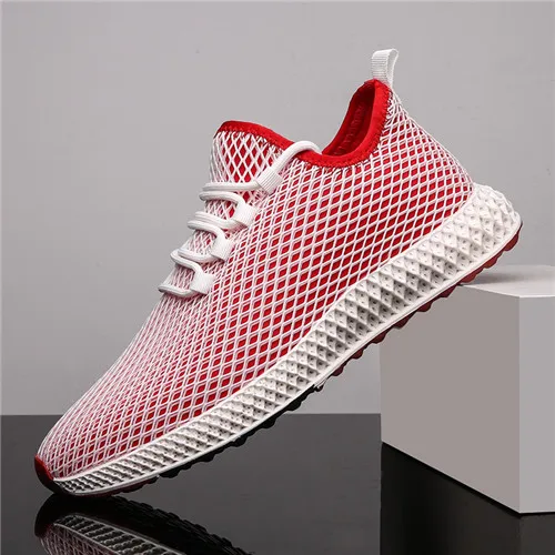 HEFLASHOR/Мужская обувь; Летние кроссовки; дышащая повседневная обувь; сетчатая обувь на плоской подошве; Мужская обувь для бега; Уличная обувь - Цвет: Red