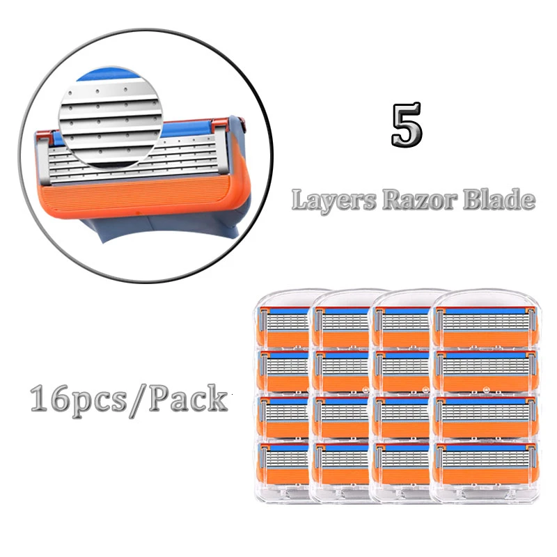 

Men Razor Blades 5 Layers Stainless Steel Replace Razor Blade For Gillettee Fusione 16pcs/Pack For Shaving Cassettes