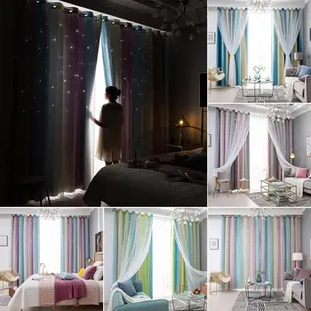 

1Pc Gradient Hollow Star Double Layer Light Heat Insulation Bedroom Shading Light Curtain Supplies