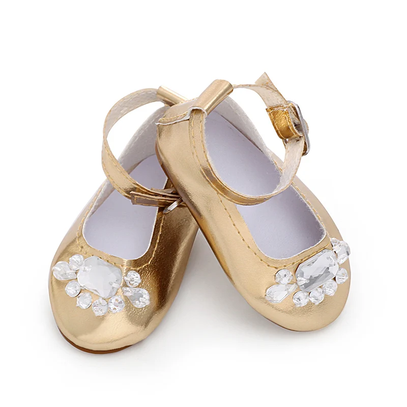 Аксессуары для игрушек кожаная обувь с бриллиантами золотистая серебряная и белая кукла обувь для американских девушек 18 дюймов - Цвет: gold leather shoes