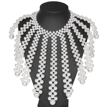 

Ladyfirsy Simulated Pearl Tassel Necklaces for Women 2019 New Bohemian Trendy Hyperbole Wedding Handmade Bead Necklace Jewelry