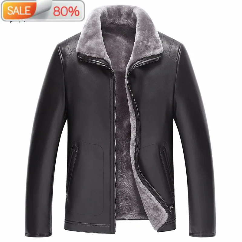 

Genuine Leather Winter Sheepskin Coat Real Wool Fur Liner Warm Jacket Man Veste Cuir Homme 1503 YY30A