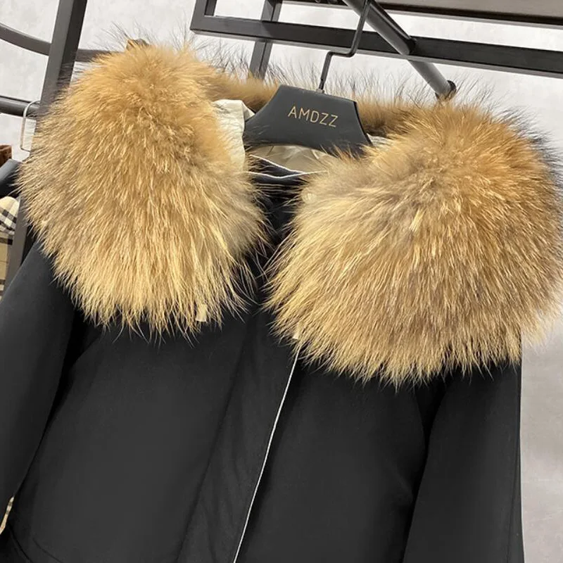 FTLZZ 2020 Natural Raccoon Fox Fur Hooded Winter