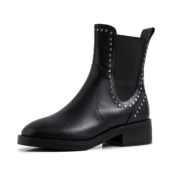 

plsu size autumn winter boots women ankle boots high quality genuine leather pointed toe ladies leather fashion motorcycle boots